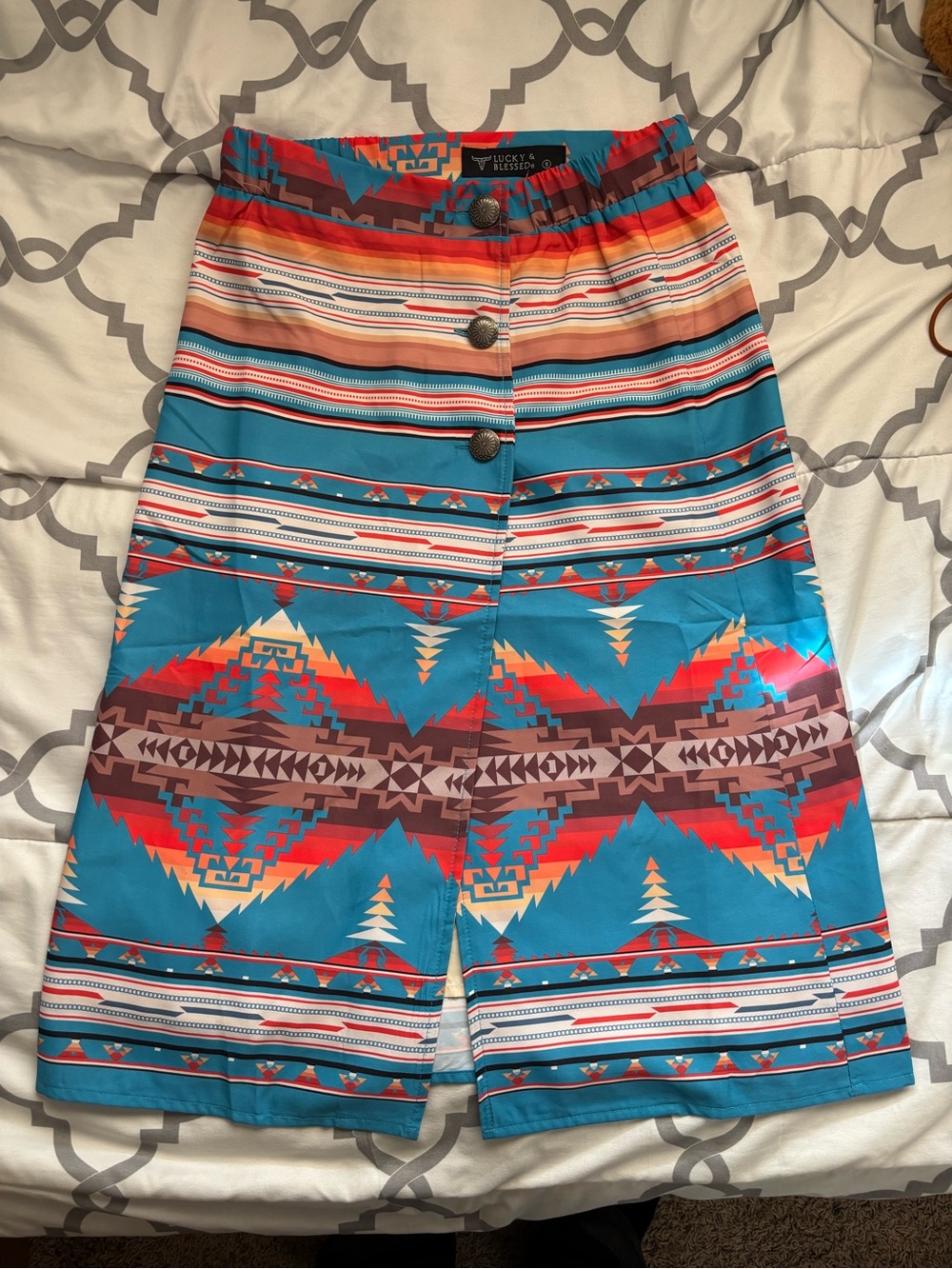 Lucky Brand Turquoise and Red Aztec-Print Bermuda Shorts